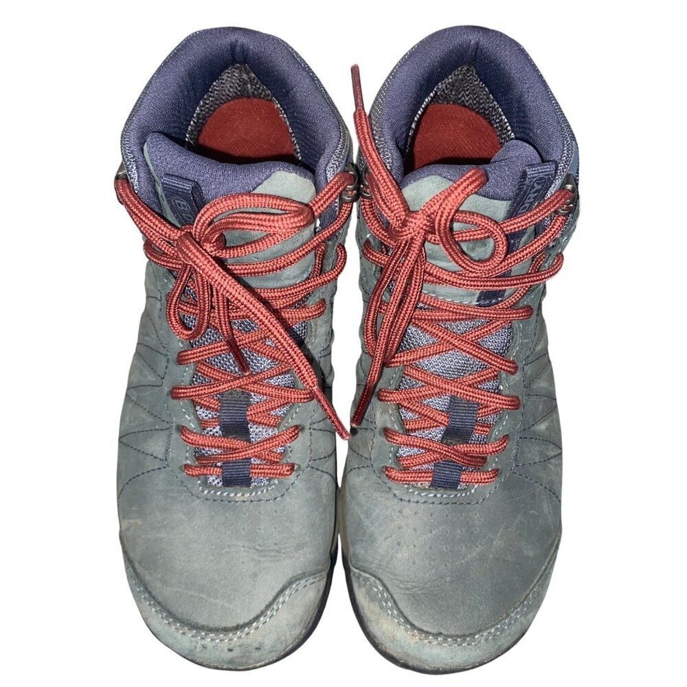 Oboz  Women's Sypes Mid Leather Waterproof is a mid-height Gray Red Laces Trail